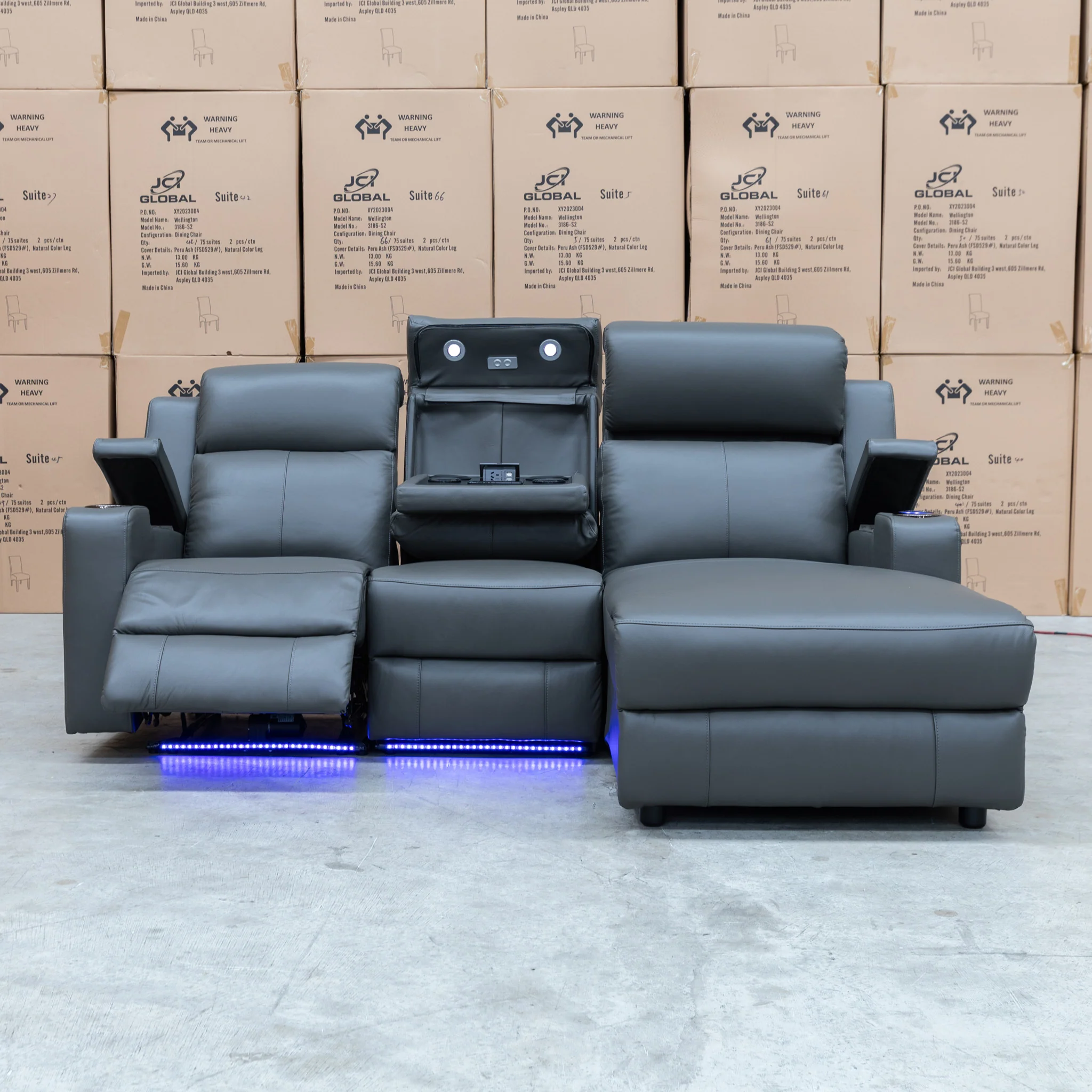 Xanadu Dual Motor Electric Chaise Lounge - Storm Leather - Image 7