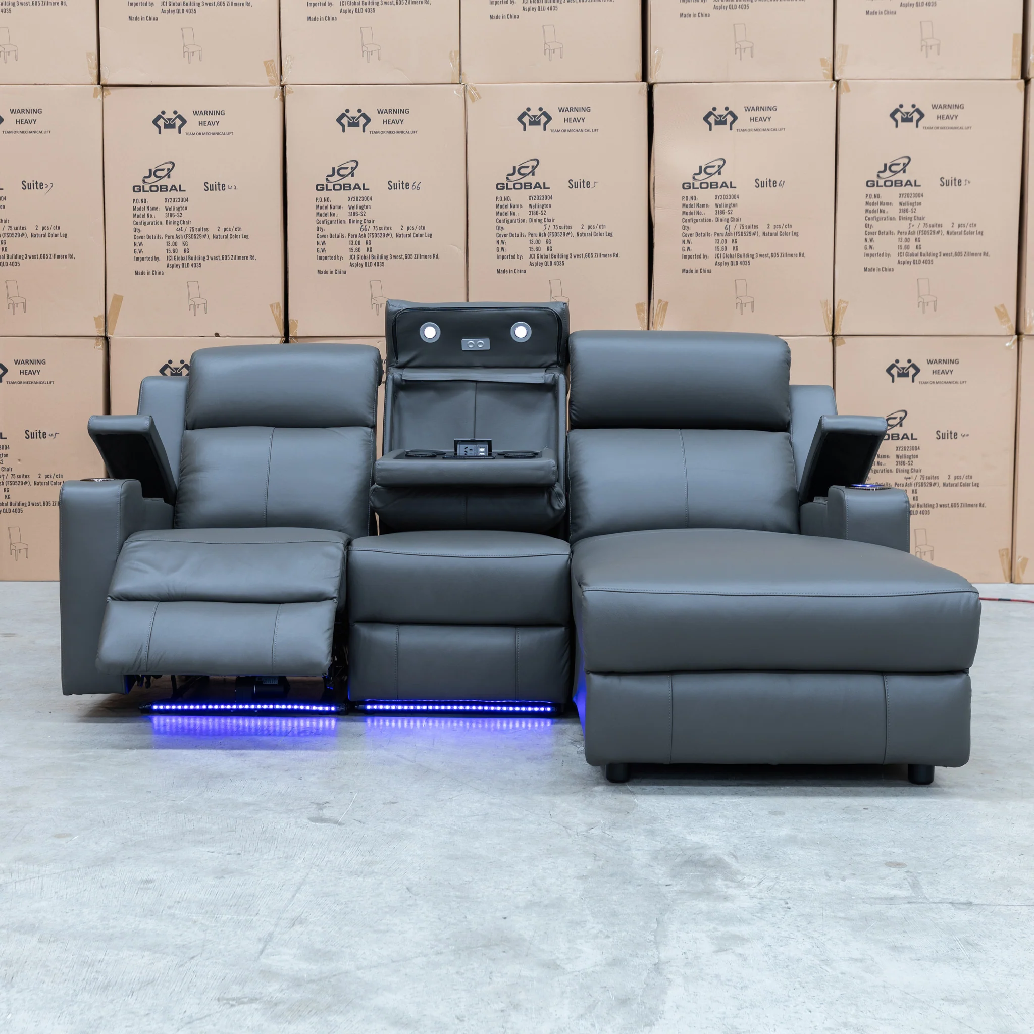 Xanadu Dual Motor Electric Chaise Lounge - Storm Leather - Image 8