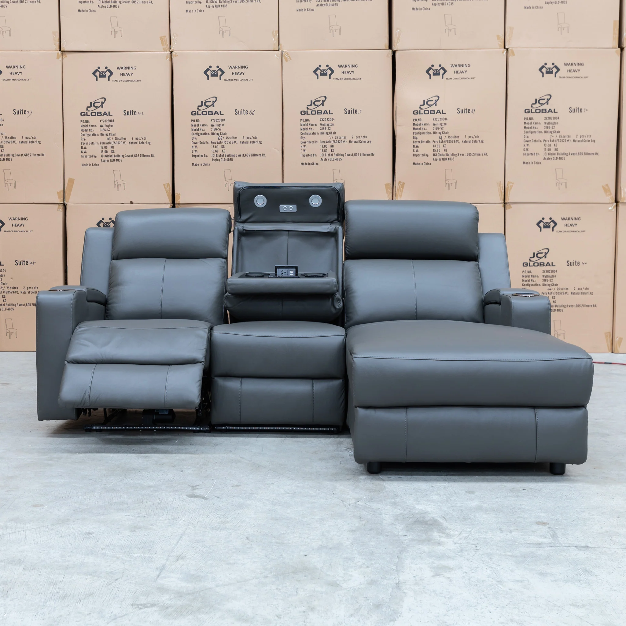 Xanadu Dual Motor Electric Chaise Lounge - Storm Leather - Image 9