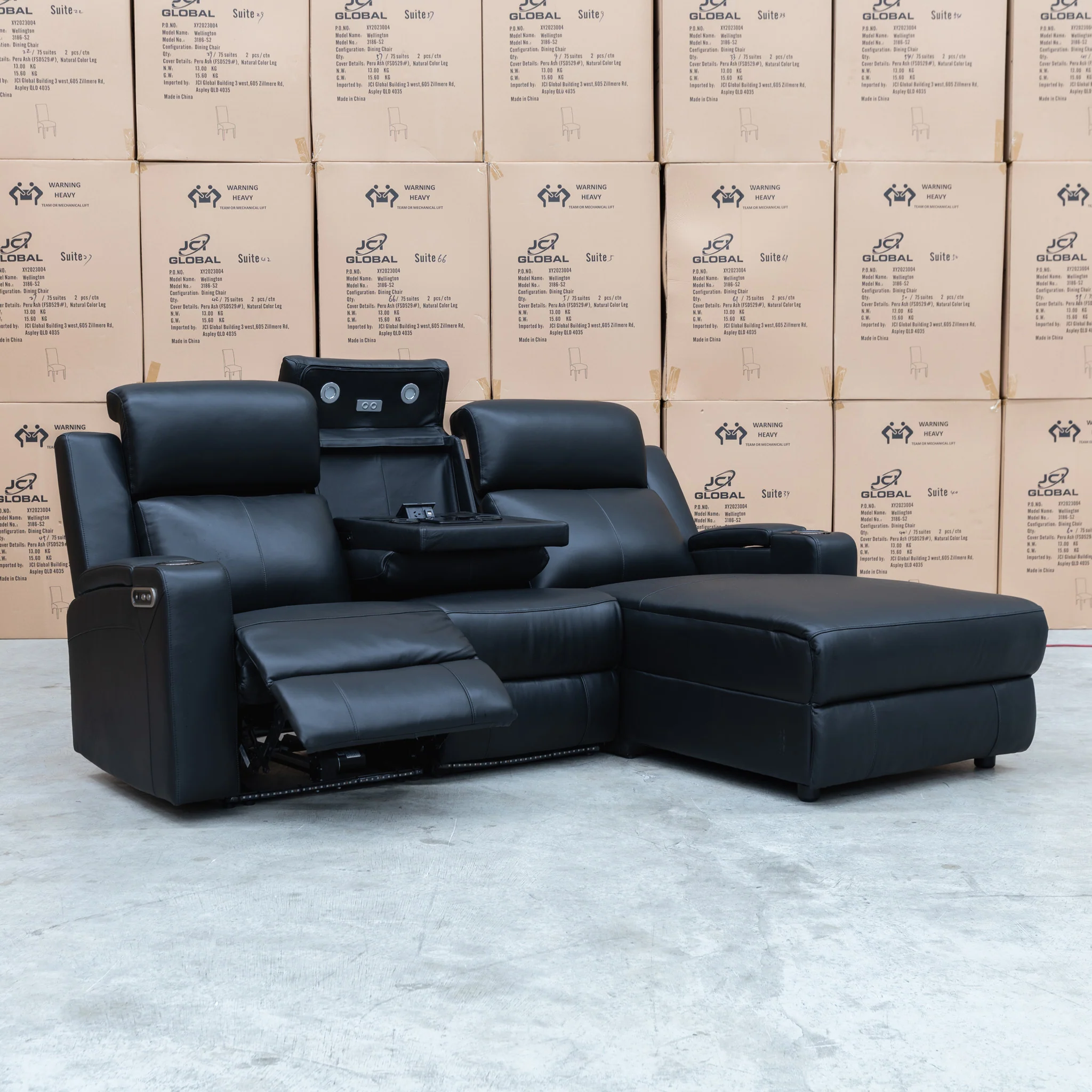 Xanadu Dual Motor Electric Chaise Lounge - Black Leather - Image 12