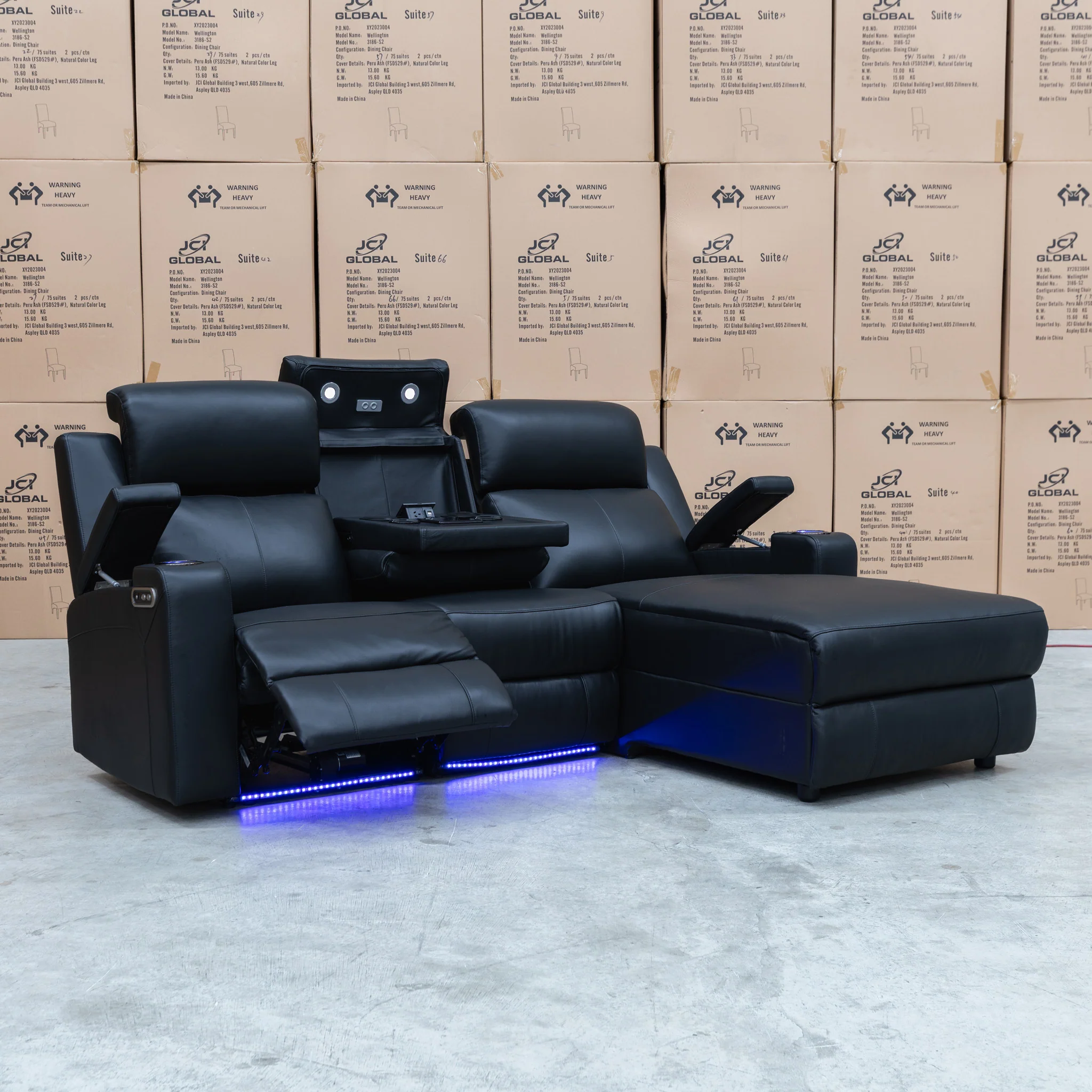 Xanadu Dual Motor Electric Chaise Lounge - Black Leather - Image 13