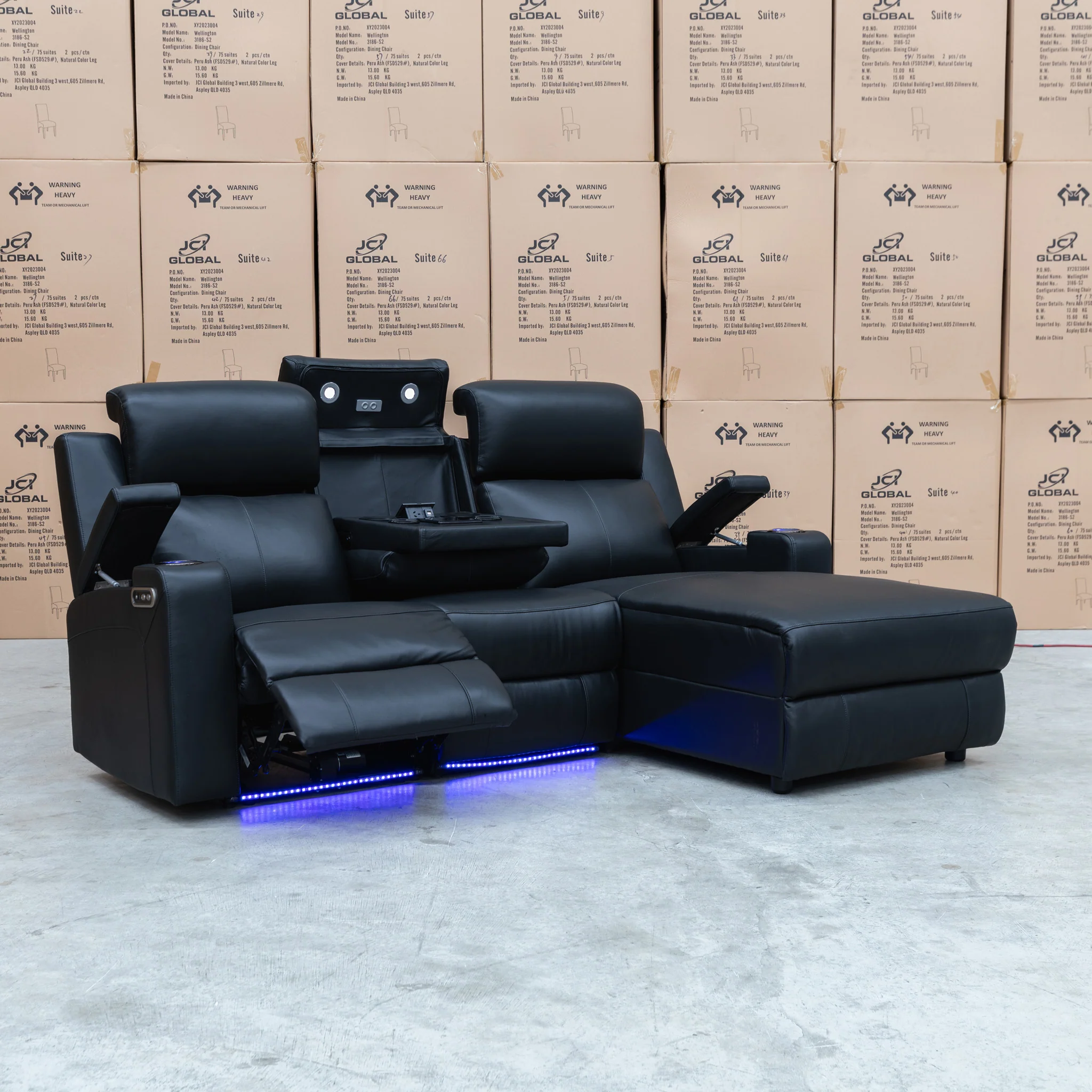 Xanadu Dual Motor Electric Chaise Lounge - Black Leather - Image 14