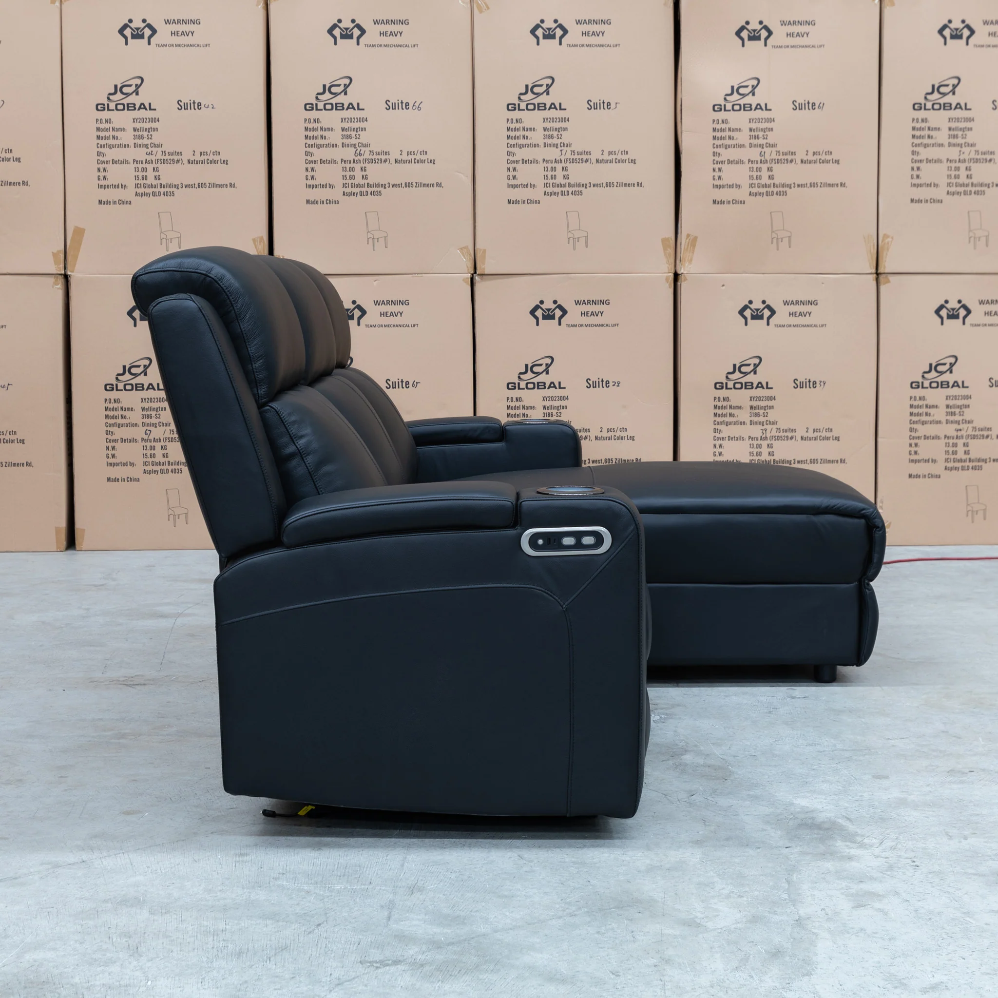 Xanadu Dual Motor Electric Chaise Lounge - Black Leather - Image 18