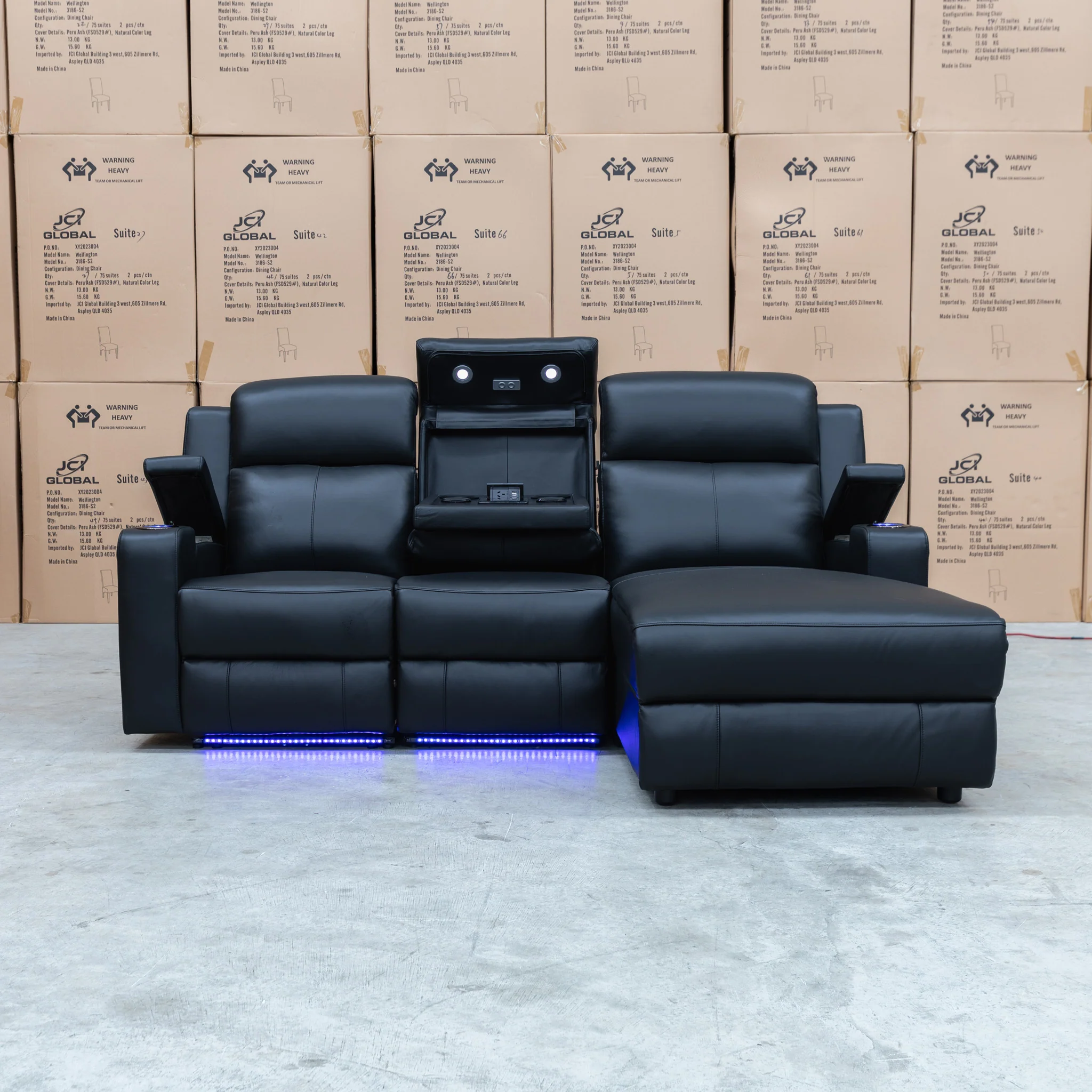 Xanadu Dual Motor Electric Chaise Lounge - Black Leather - Image 5