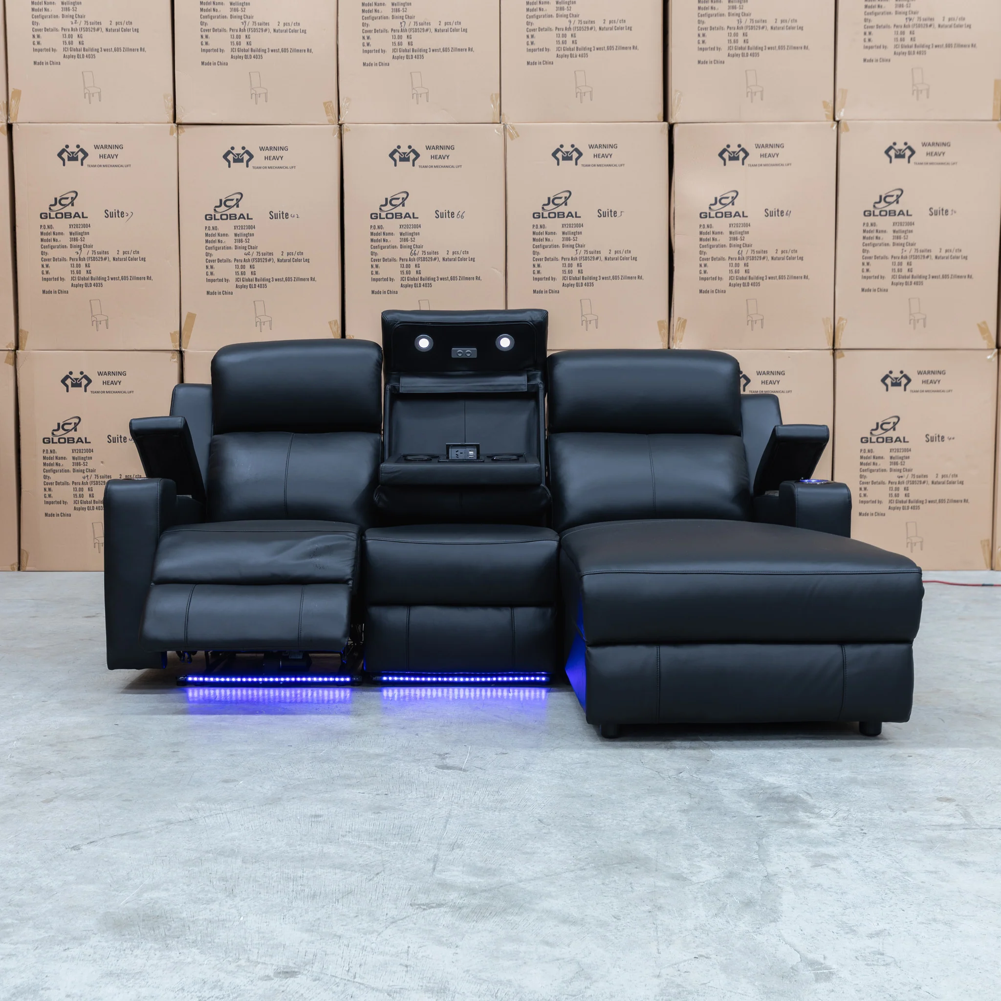 Xanadu Dual Motor Electric Chaise Lounge - Black Leather - Image 8