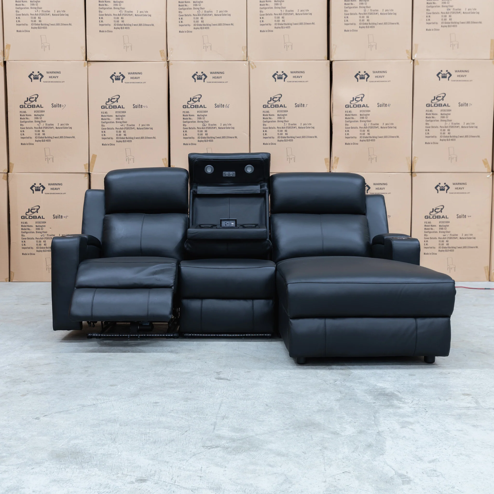 Xanadu Dual Motor Electric Chaise Lounge - Black Leather - Image 9